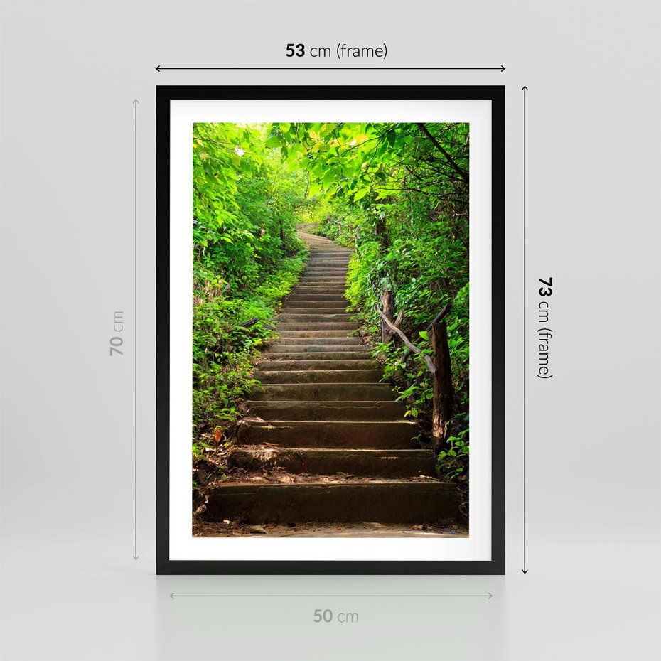 Plakat w ramie 50x70 - Lasowa ścieżka pełna tajemnic - ścieżka, schody - rama czarna