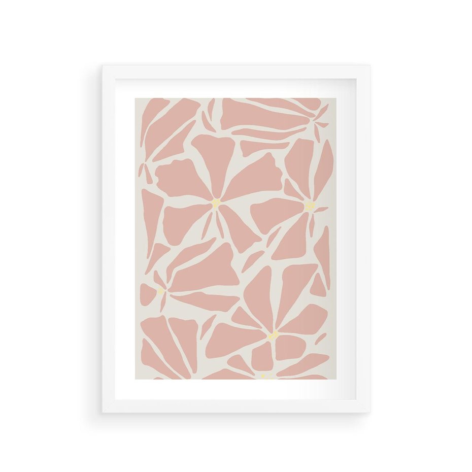 Plakat w ramie 30x40 - Akwarelowe Promienie - abstrakcyjne boho kwiaty, kompozycja - rama biała