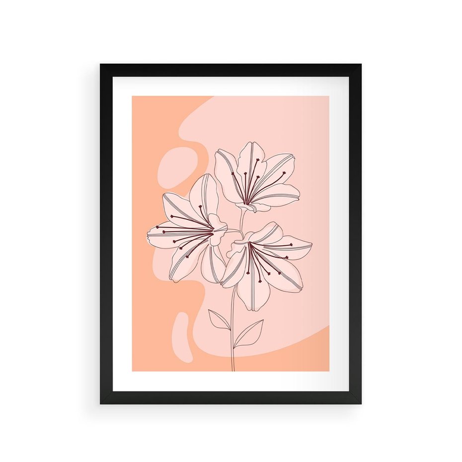 Plakat w ramie 30x40 - Kwiatowa Harmonia - minimalistyczny plakat, pudrowe kwiaty - rama czarna
