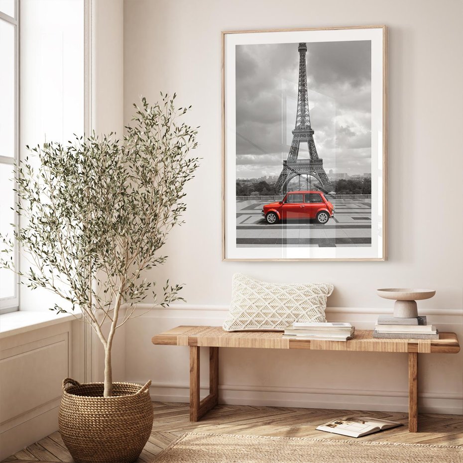 Plakat w ramie 50x70 - Paryż z wieżą Eiffla w tle - Paryż, Eiffla - rama drewno