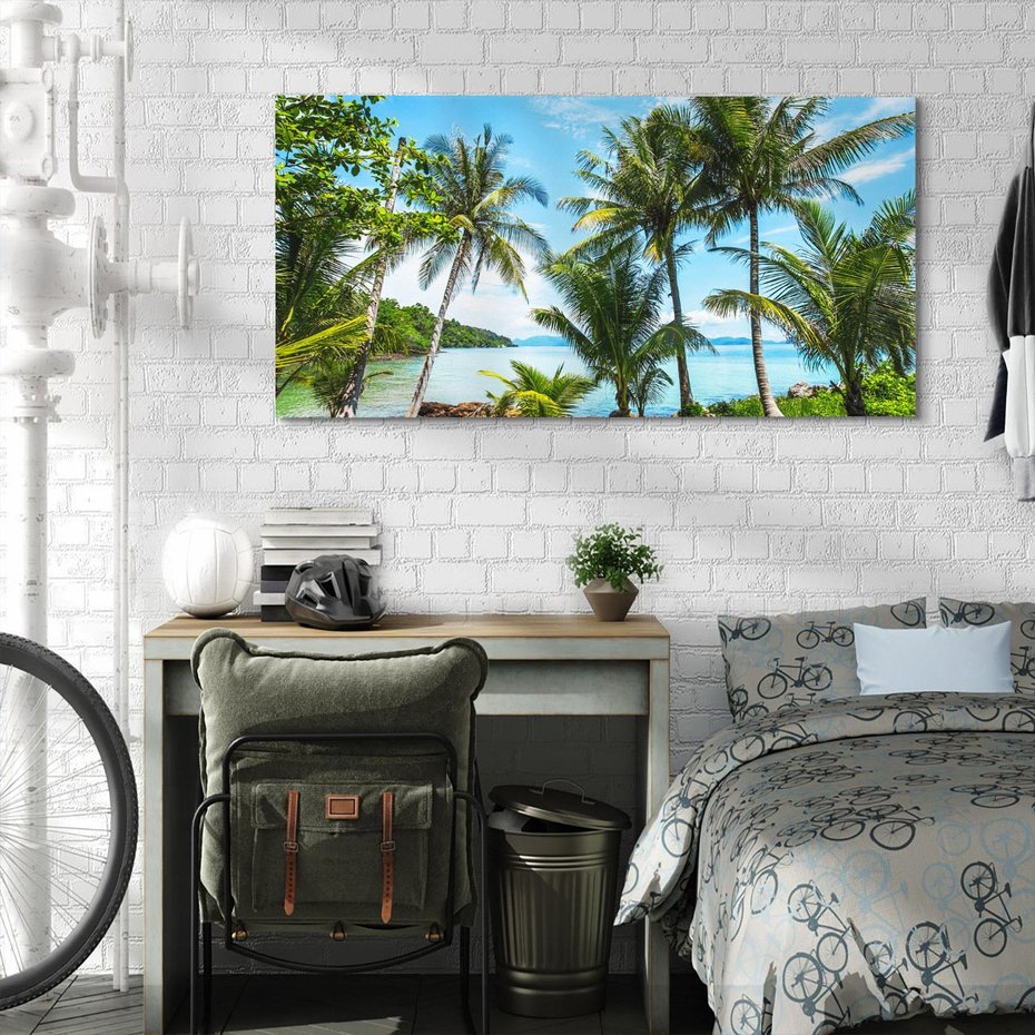Obraz na płótnie 140x70 - Rajski wypoczynek - palmy, morze