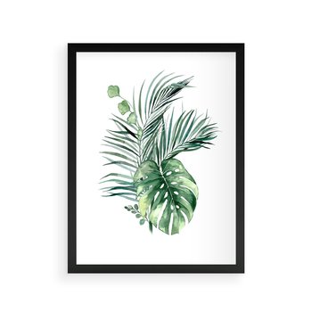 Plakat w ramie 50x70 - Liście i Życie: Akwarelowa Oaza - akwarelowy obrazek, pamy - rama czarna