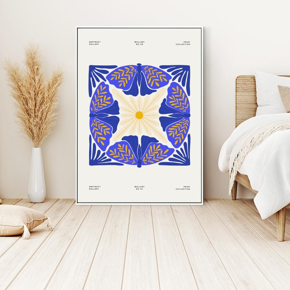 Obraz w ramie 50x70 - Księga Abstrakcji - abstrakcyjna boho kompozycja, granatowe ćmy - rama biała