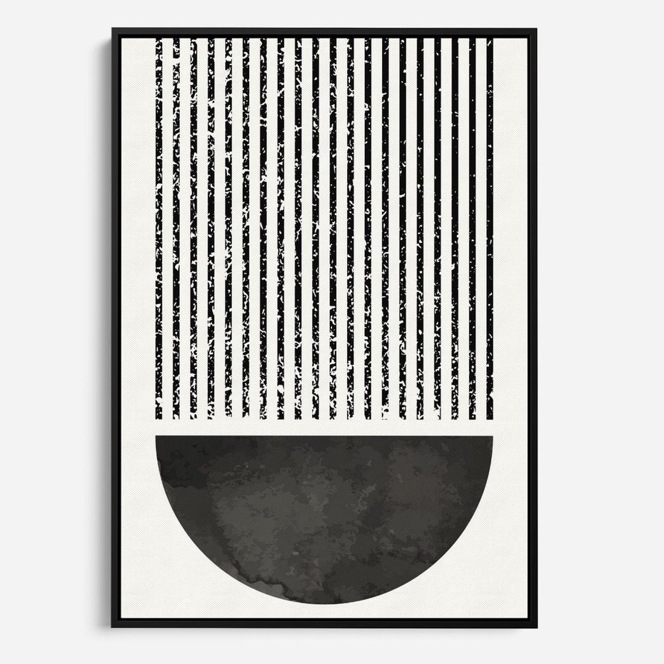 Obraz w ramie 70x100 - Taniec Impulsów - abstrakcyjne czarno białe formy, minimalizm - rama czarna