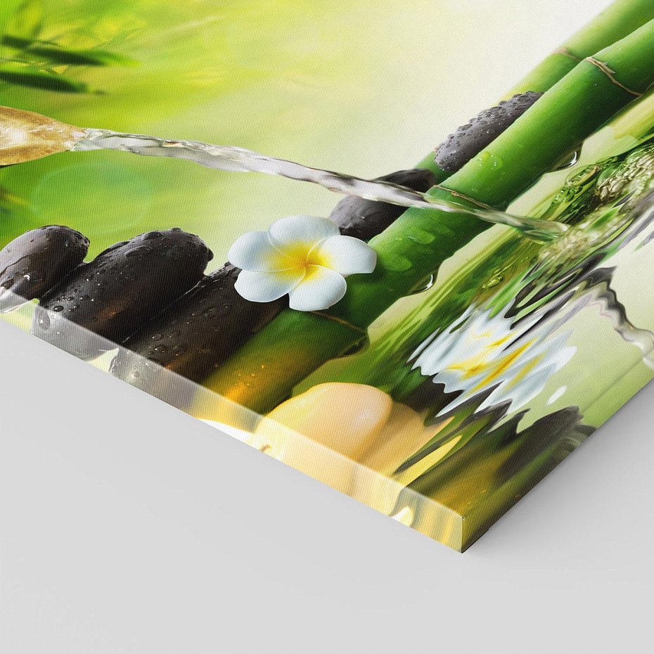 Obraz na płótnie 80x80 - Harmonia natury: Bambus, woda, kamienie - bambus, woda