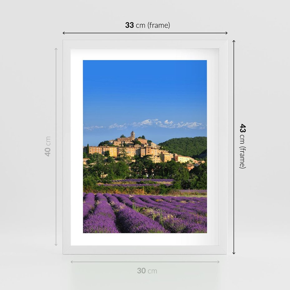 Plakat w ramie 30x40 - Prowansalska Aura - lawenda, Prowansja - rama biała