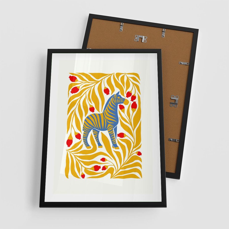 Plakat w ramie 50x70 - Zebra w Nowoczesności - abstrakcyjna nowoczesna grafika, pośrodku zebra - rama czarna