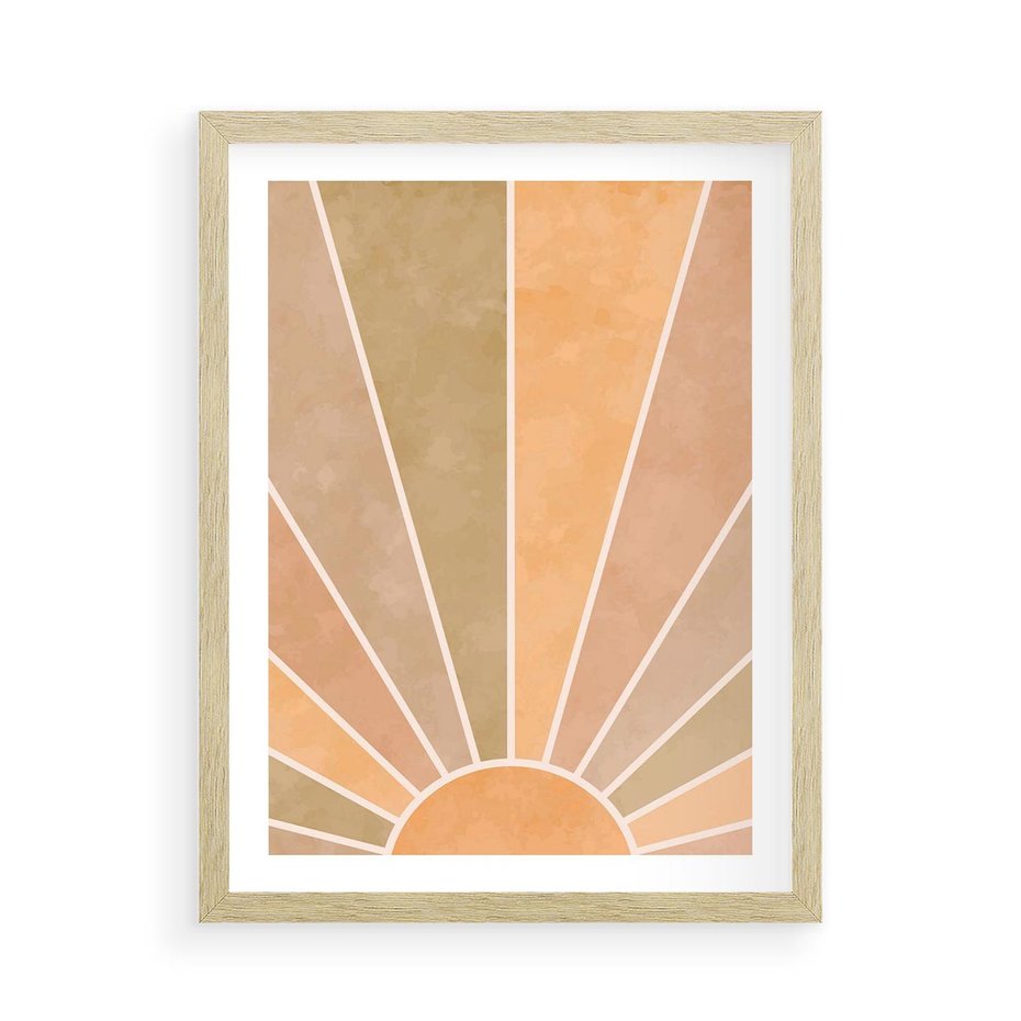 Plakat w ramie 50x70 - Grafika Boho w Odcieniach Pomarańczu - boho słońce, grafika - rama drewno