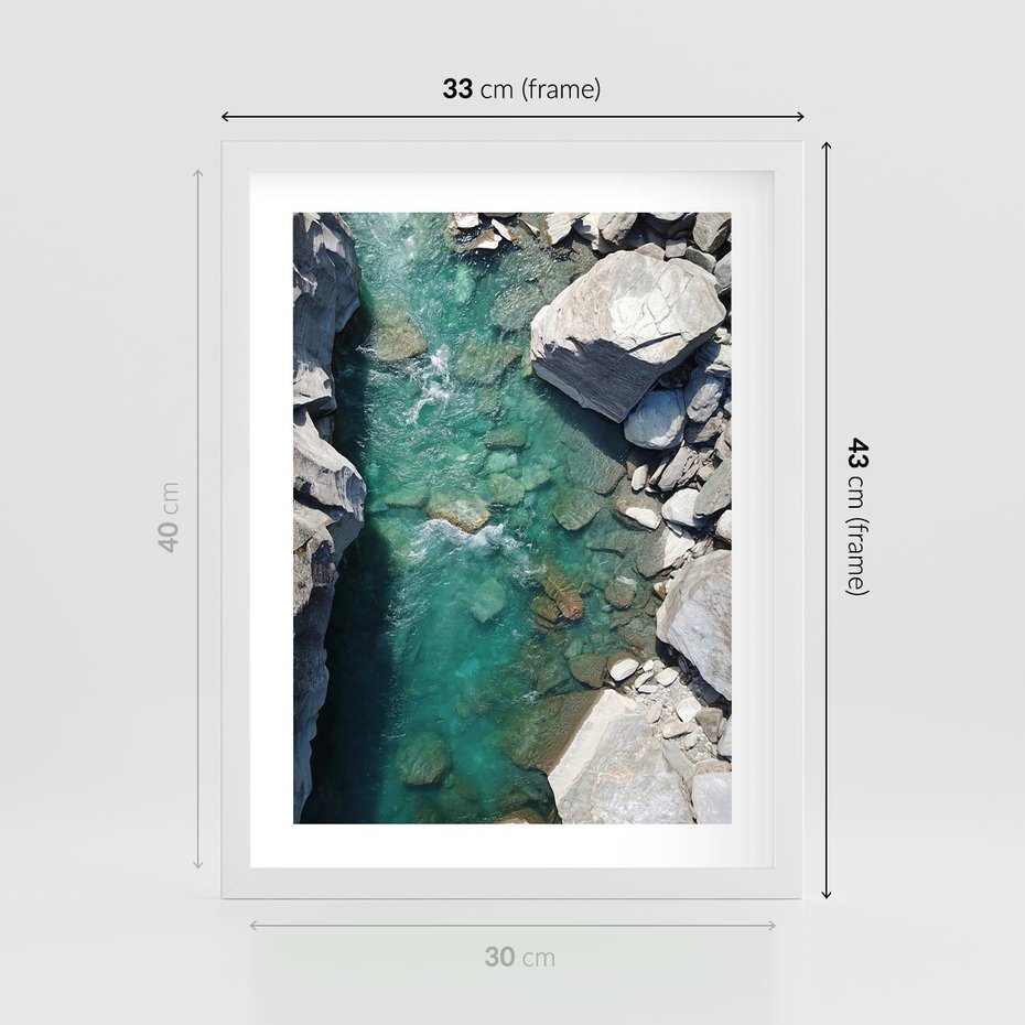 Plakat w ramie 30x40 - Spotkanie natury i siły - rzeka, skały - rama biała