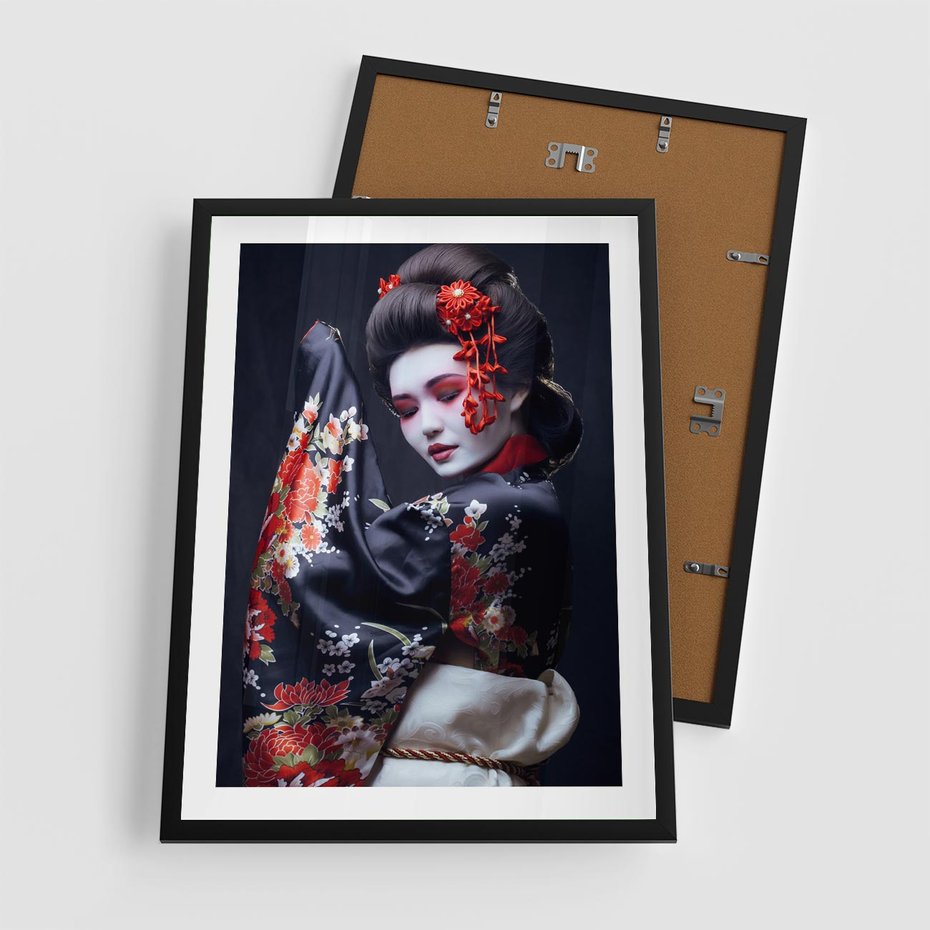 Plakat w ramie 50x70 - Elegancka japońska gejsza - japońska, gejsza - rama czarna