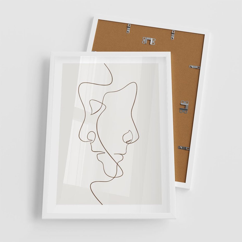 Plakat w ramie 50x70 - Jedna Linia, Dwie Twarze - minimalistyczny plakat, dwie twarze - rama biała