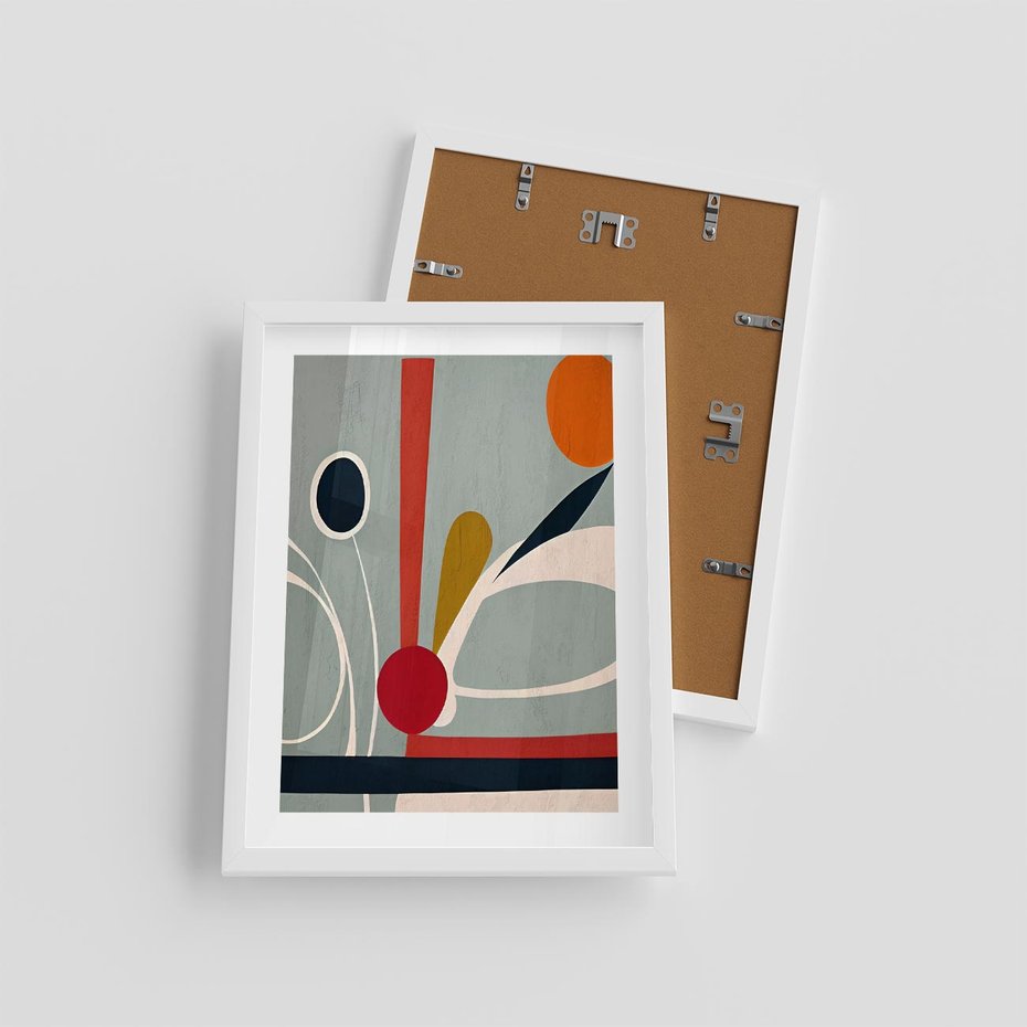 Plakat w ramie 30x40 - Harmonia Kolorowych Impulsów - abstrakcyjny obraz olejny, dziwne formy - rama biała