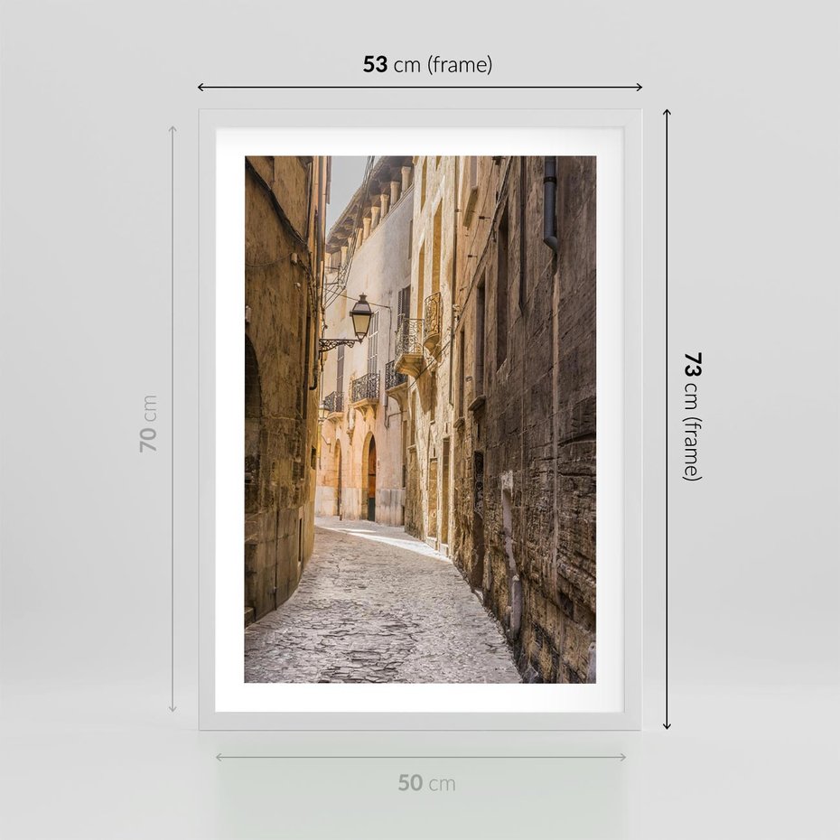Plakat w ramie 50x70 - Perspektywa Uliczki - uliczka, perspektywa - rama biała
