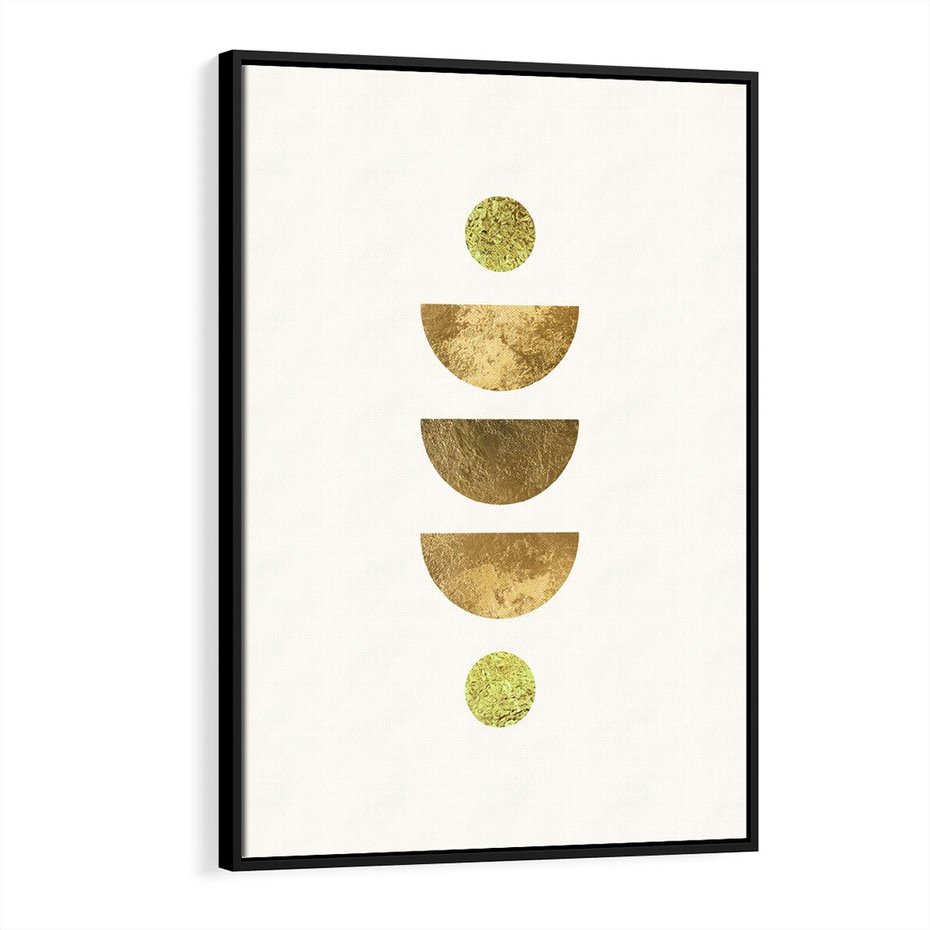 Obraz w ramie 70x100 - Harmonijne Odbicia - geometryczne złote kształty, tekstura - rama czarna