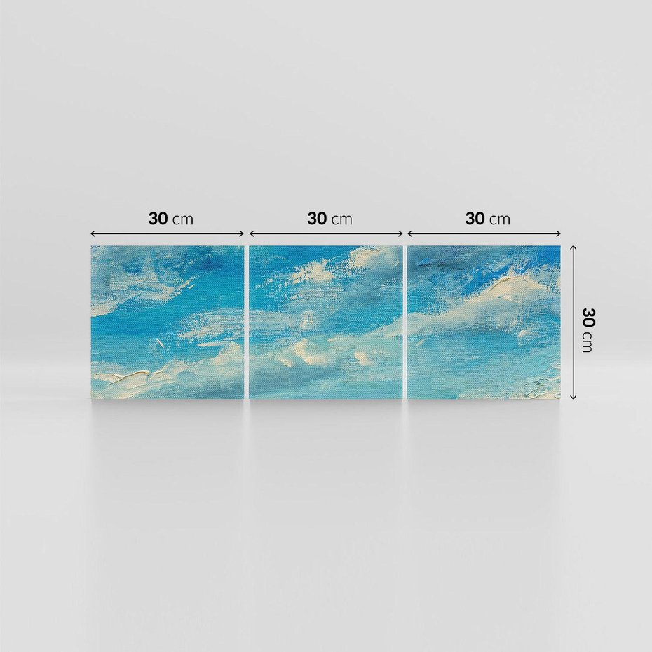 Obraz na płótnie 90x30 - Oddechy niebiańskiej materii - olejny obraz, smugi farby przypominają obłoki na błękitnym niebie