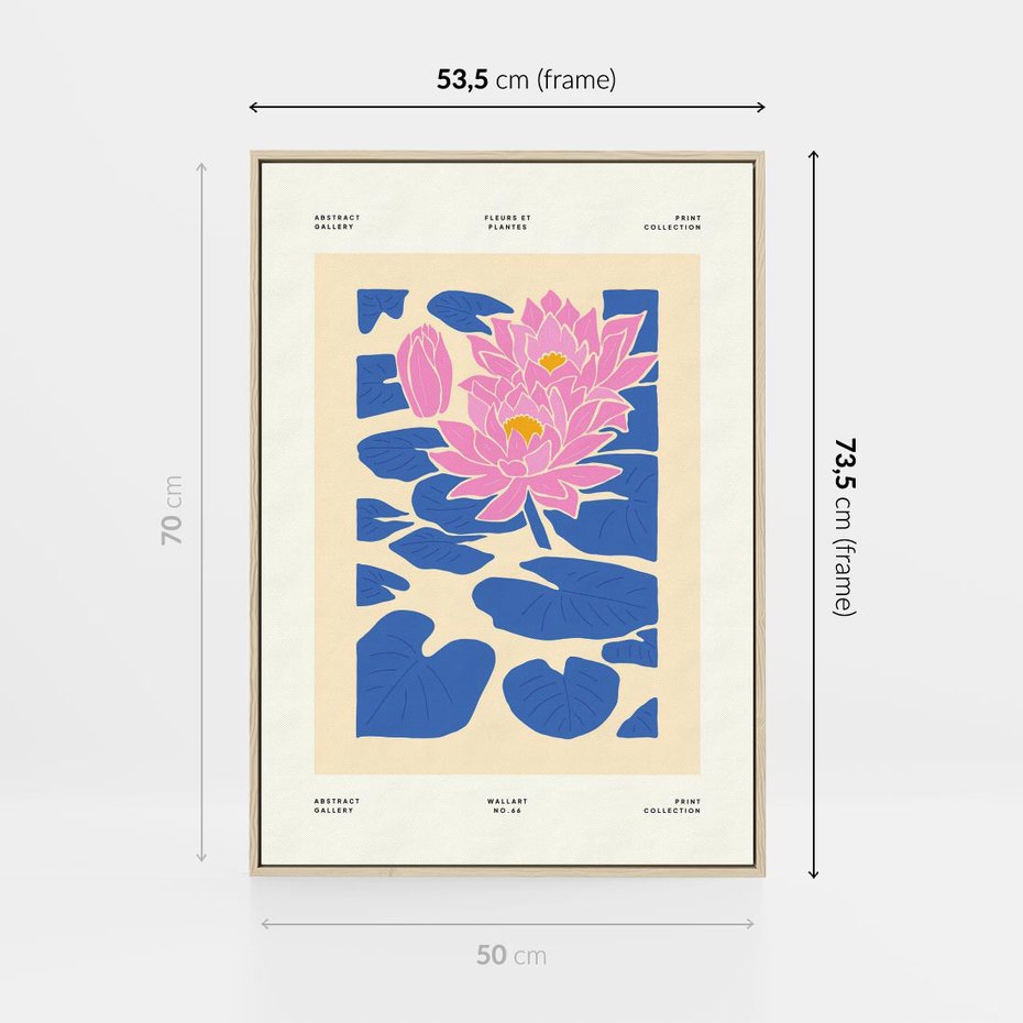 Obraz w ramie 50x70 - Rozświetlone Odbicia - lilie wodne, pastelowe kolory - rama drewno