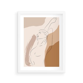 Plakat w ramie 50x70 - Sztuka Nagiej Formy - szkic nagiej kobiety, kolory beżowe - rama biała