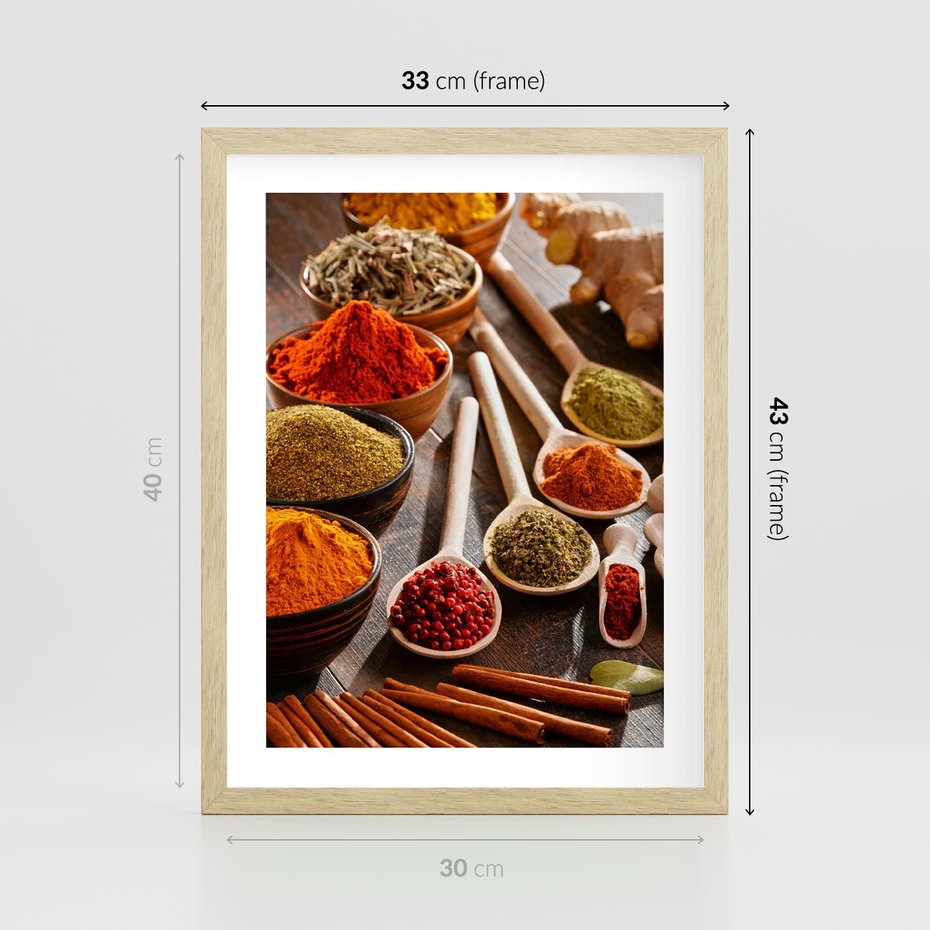 Plakat w ramie 30x40 - Smakowite Aromaty - przyprawy, kuchnia - rama drewno