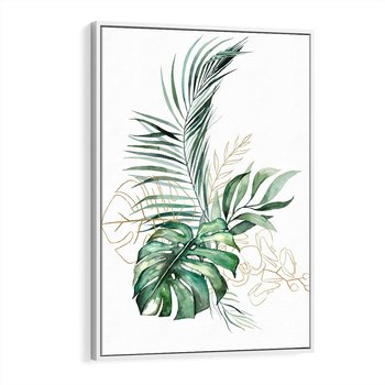 Obraz w ramie 50x70 - Luksus w Detalu - złote, liście - rama biała