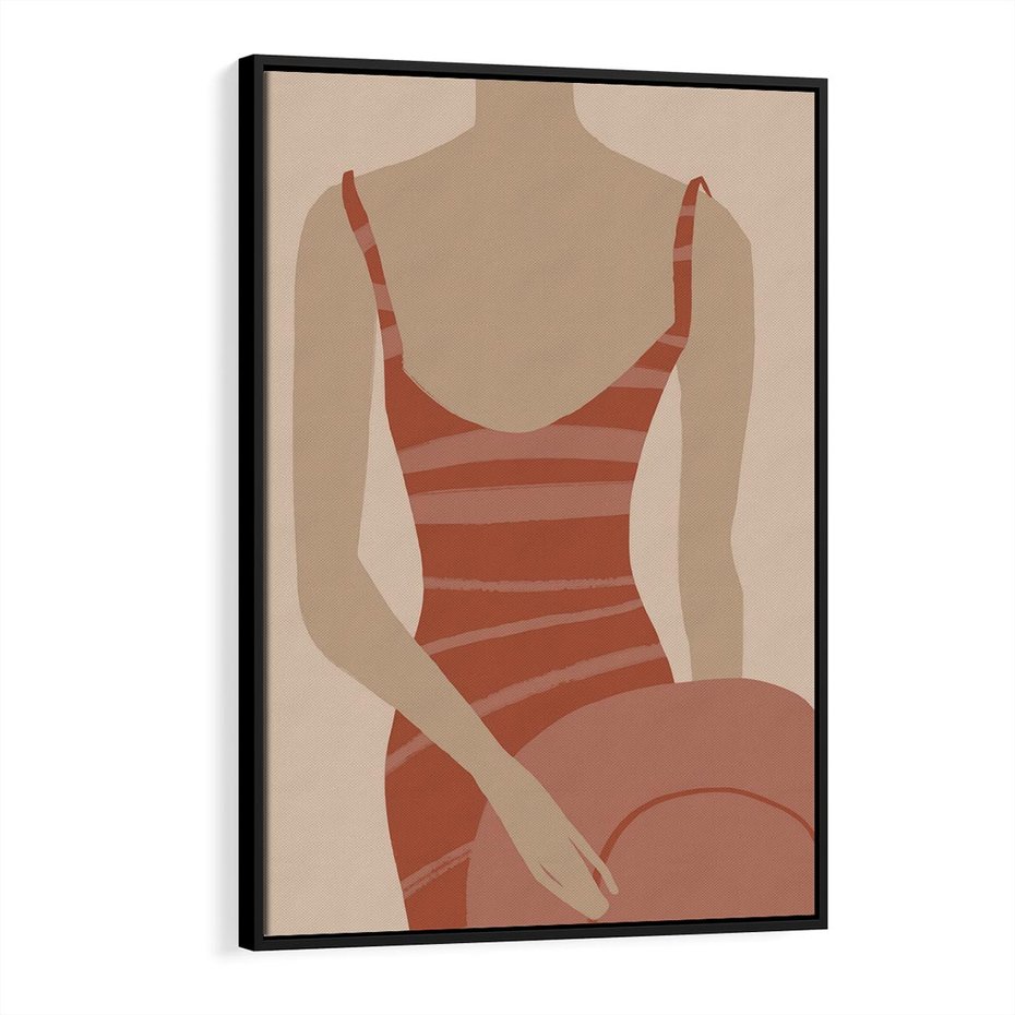 Obraz w ramie 50x70 - Kobiece Retro - minimalistyczny boho plakat, retro kobieta w stroju kąpielowym - rama czarna
