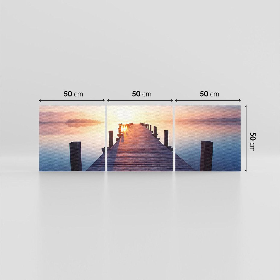 Obraz na płótnie 150x50 - Zachód słońca nad molo: Magia morza - molo, zachód słońca