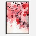 Obraz w ramie 70x100 - Szept Kwitnącej Wiśni - japoński parasol, liście - rama czarna