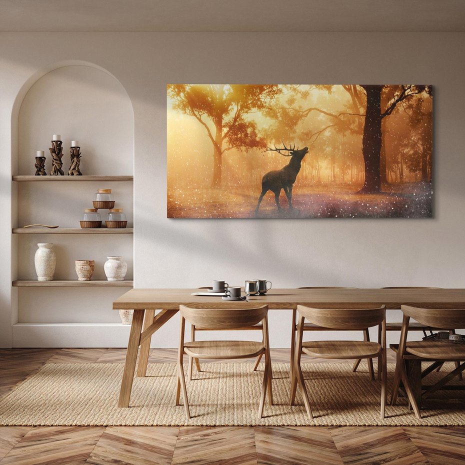 Obraz na płótnie 100x50 - Spotkanie jelena w lesie - jeleń, las