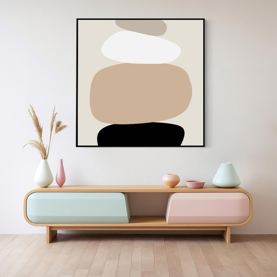 Obraz w ramie 50x50 - Zgeometryzowane Kształty - modernistyczny plakat, obłe kształty - rama czarna