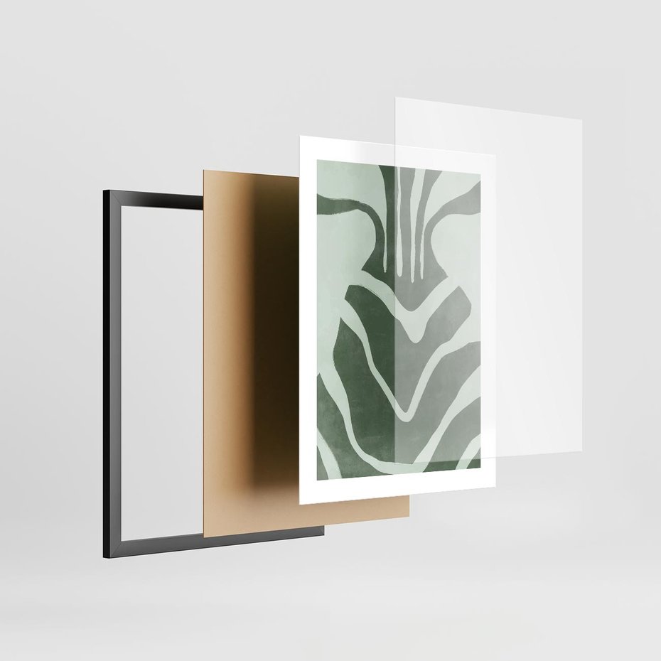 Plakat w ramie 30x40 - Zieleń Odpoczynku - zielony plakat, nieregularne splątane linie - rama czarna