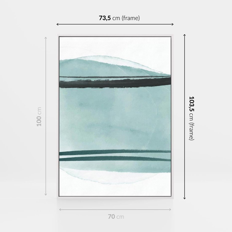 Obraz w ramie 70x100 - Turkusowy Świat - minimlizm, abstrakcja - rama biała