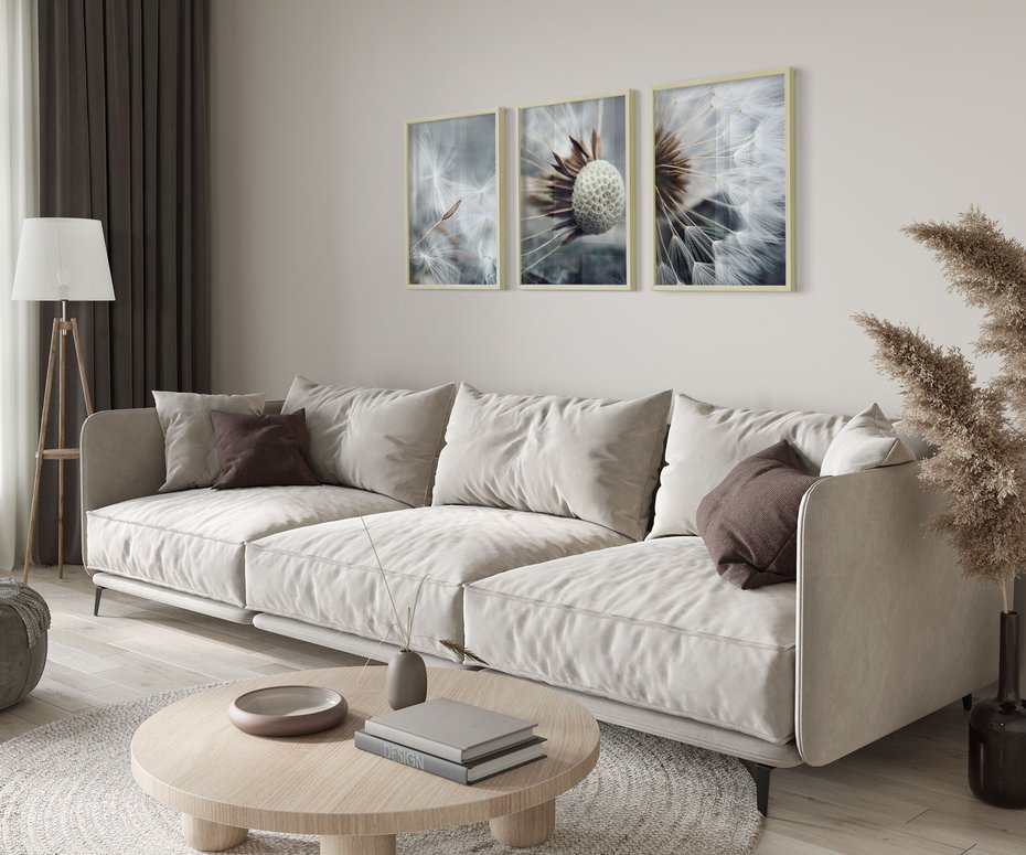 Zestaw obrazy w ramie 40x50 galeria - Dmuchawce, makro, natura, kwiaty - rama drewno