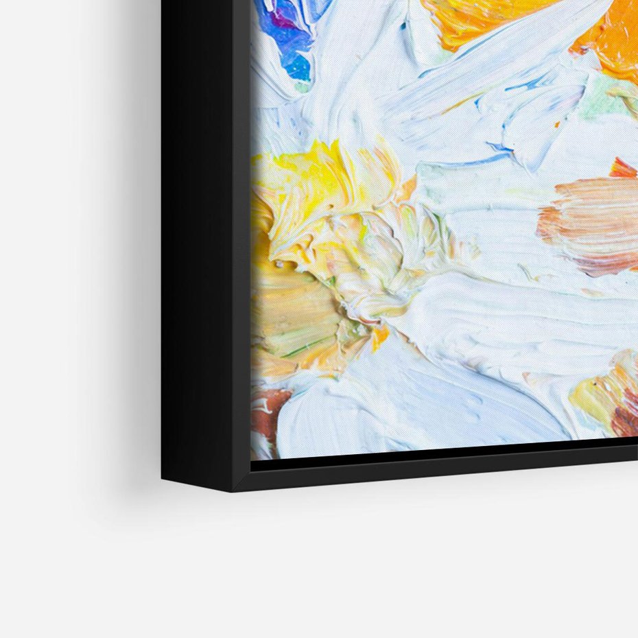 Obraz w ramie 70x50 - Kwiatowe Harmonie - zbliżenie na obraz olejny, gruba warstwa farby - rama czarna