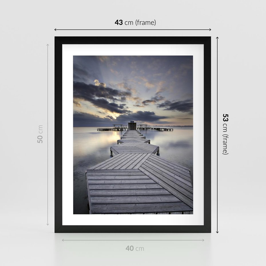 Plakat w ramie 40x50 - Spokój nad Jeziorem - pomost, jezioro - rama czarna