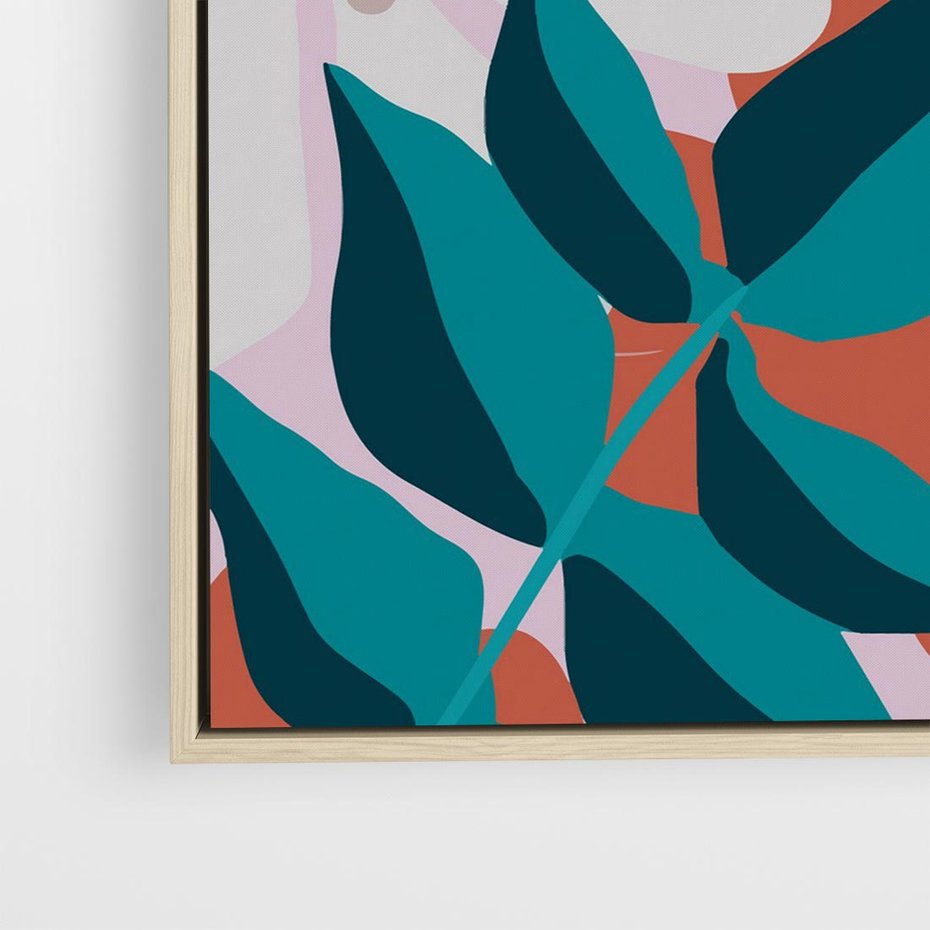 Obraz w ramie 80x80 - Harmonijne Formy - abstrakcyjna kompozycja kwiatowych form, kolor zgaszone - rama drewno