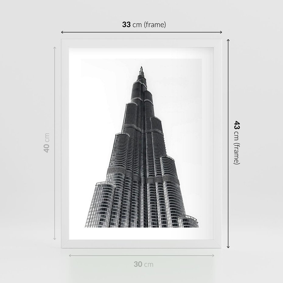 Plakat w ramie 30x40 - Wieżowiec w Monochromii - wieżowiec, architektura - rama biała