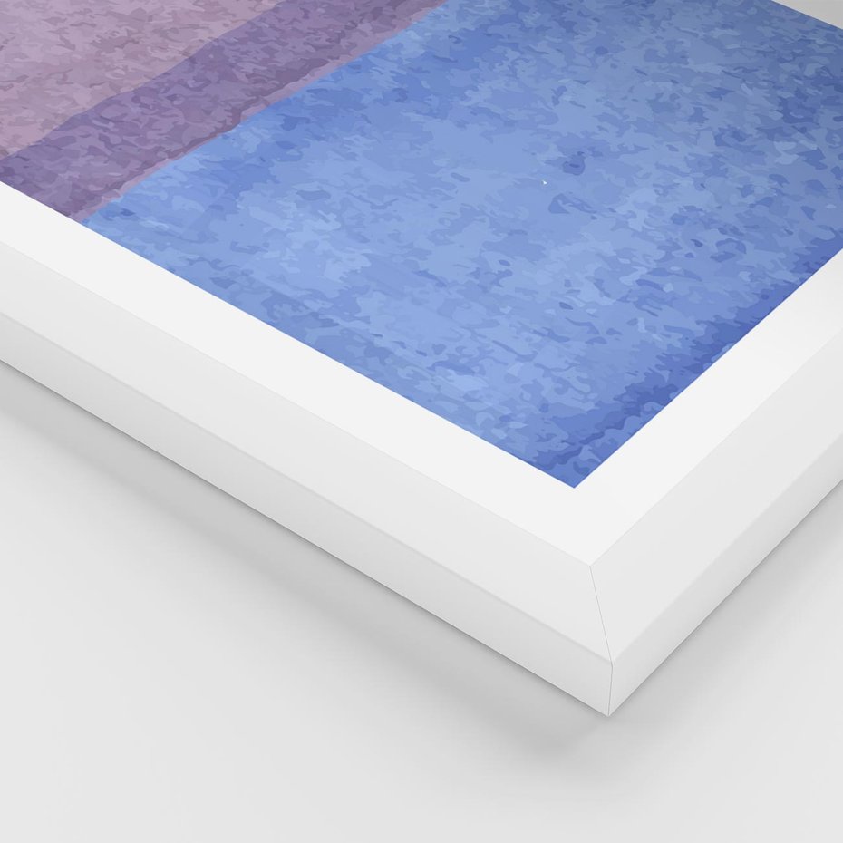 Plakat w ramie 30x40 - Taniec Światła - kolorowe akwarelowe pasy, odcienie fiolet - rama biała