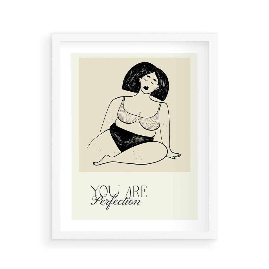 Plakat w ramie 40x50 - Harmonia Kształtów Bez Granic - siła kobiecości, rysunek - rama biała