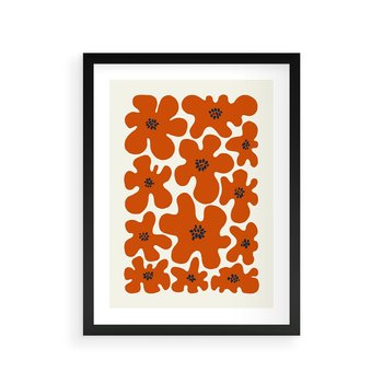 Plakat w ramie 30x40 - Wibracje Przestrzeni - abstrakcyjne czerwone kwiaty, kompozycja - rama czarna