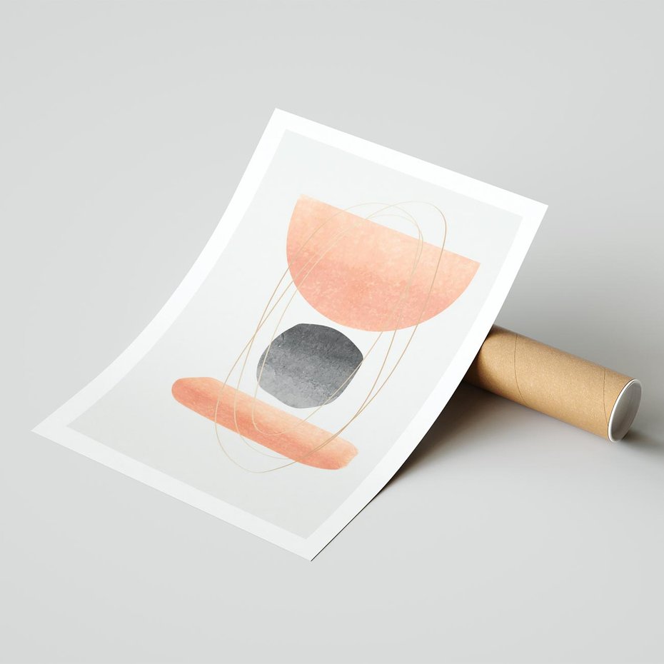 Plakat bez ramy 40x50 - Abstrakcyjne Plamy z Złotymi Liniami - abstrakcja, boho plamy