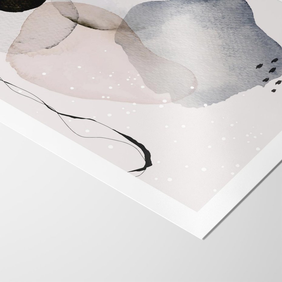 Plakat bez ramy 21x30 - Migocące Barwy - abstrakcyjne plamy akwarelowe, czarny szkic