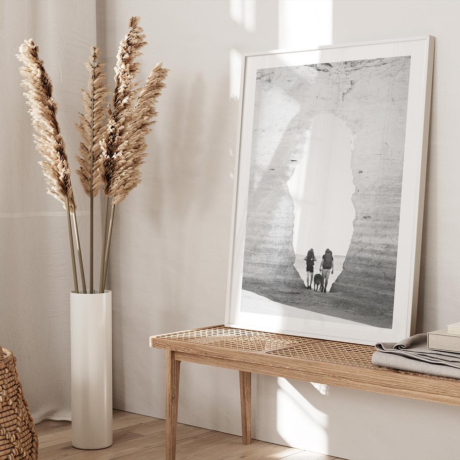 Plakat w ramie 30x40 - Podróżna Eksploracja - Echa Przygody - rama biała