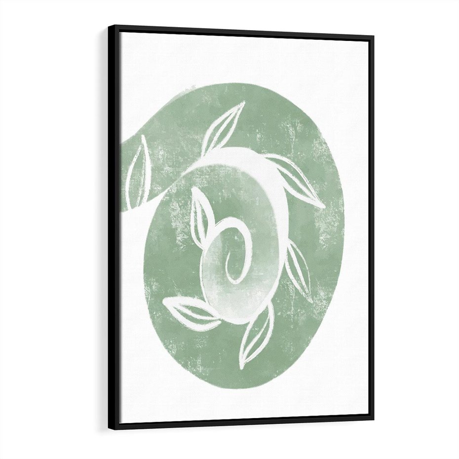 Obraz w ramie 70x100 - Zielony Świat Odpoczynku - abstrakcyjny zielony motyw, skandynawski design - rama czarna