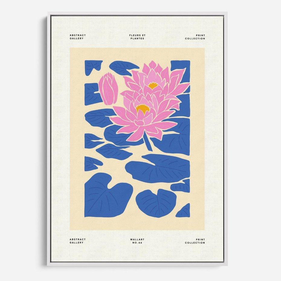 Obraz w ramie 70x100 - Rozświetlone Odbicia - lilie wodne, pastelowe kolory - rama biała