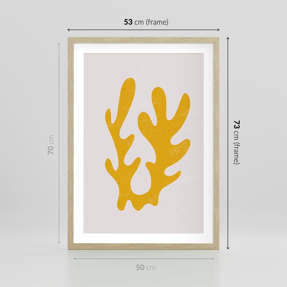 Plakat w ramie 50x70 - Abstrakcyjna Synergia - abstrakcyjna żółta forma, minimalizm - rama drewno