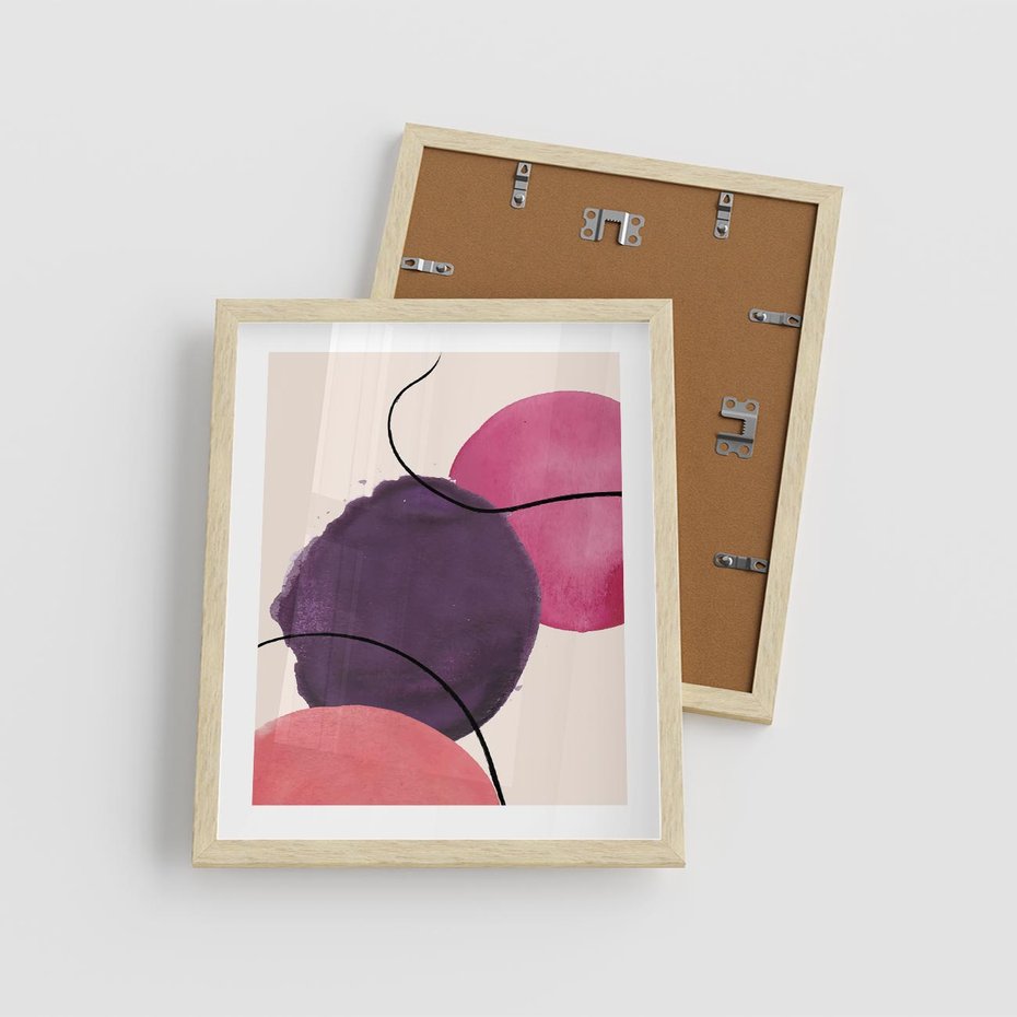 Plakat w ramie 40x50 - Migotliwe Widzenia - abstrakcyjne akwarelowe plamy, nieregularne linie - rama drewno