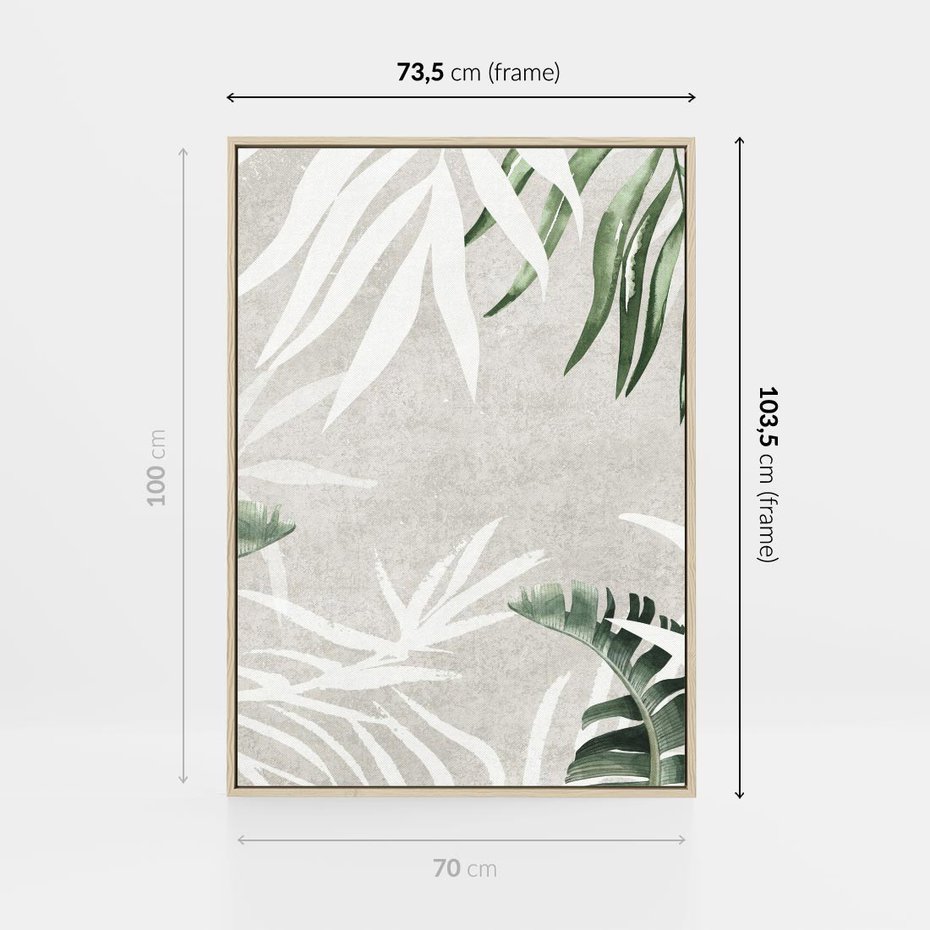 Obraz w ramie 70x100 - Zielony Raj - monstera, palmy - rama drewno