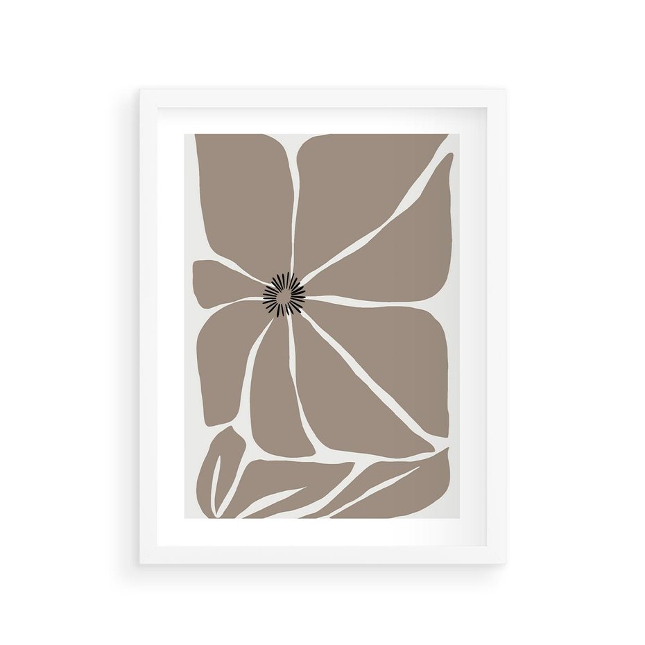 Plakat w ramie 30x40 - Złudne Zmysły - abstrakcyjny kwiat, beże i brązy - rama biała