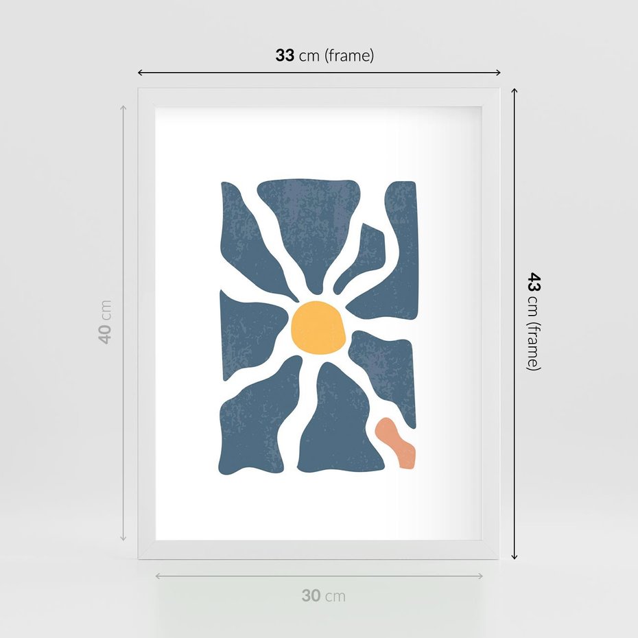 Plakat w ramie 30x40 - Kwiatowy Rezonans - nowoczesna kwiatowa grafika, styl retro - rama biała