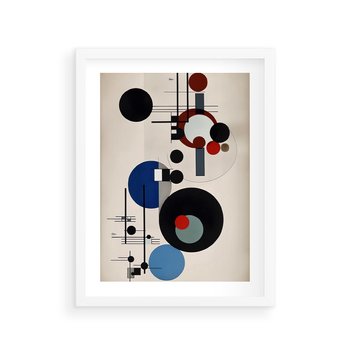 Plakat w ramie 50x70 - Rozkwitające Wibracje Wyobraźni - abstrakcyjna geometryczna kompozycja, koła linie - rama biała