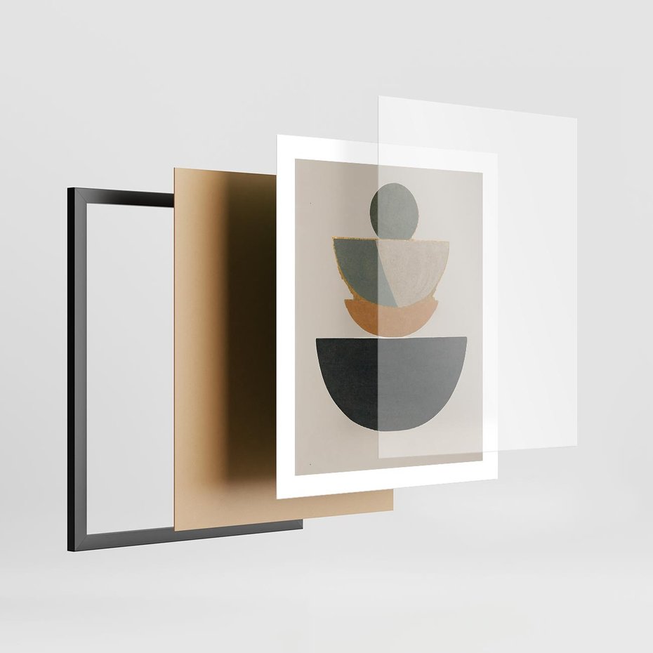 Plakat w ramie 40x50 - Podróżne Refleksyjne Odbicia - abstrakcyjny obraz, kolory ciepłe - rama czarna